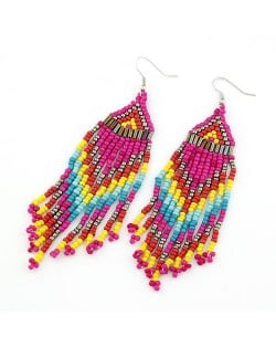 Bohemian Beads Tassels Style Dangling Earrings - Rose