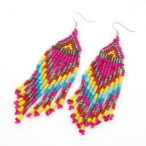 Bohemian Beads Tassels Style Dangling Earrings - Rose