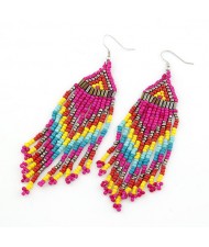 Bohemian Beads Tassels Style Dangling Earrings - Rose