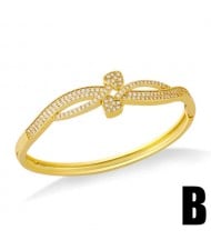 Artistic Floral Design Hollow Style Cubic Zirconia 18K Gold Plated Women Bangle