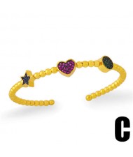 Star and Heart Design Open Style 18K Gold Plated Women Bangle
