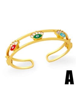 Evil Eyes Embellished Hollow Fashion Women Friendship Bangle - Design A