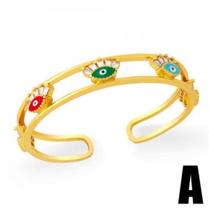 Evil Eyes Embellished Hollow Fashion Women Friendship Bangle - Design A