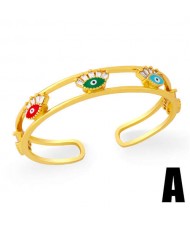 Evil Eyes Embellished Hollow Fashion Women Friendship Bangle - Design A