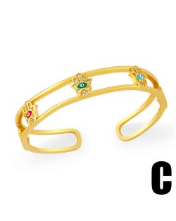 Evil Eye Hands Embellished Hollow Fashion Women Friendship Bangle - Design C