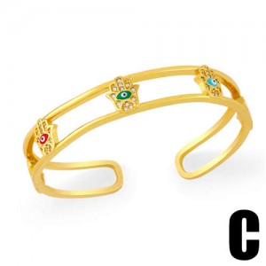 Evil Eye Hands Embellished Hollow Fashion Women Friendship Bangle - Design C