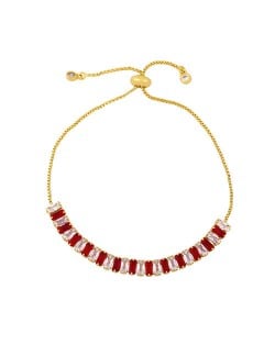 Cubic Zirconia Embellished U.S. Fashion 18K Gold Plated Women Wholesale Friendship Bracelet - Red