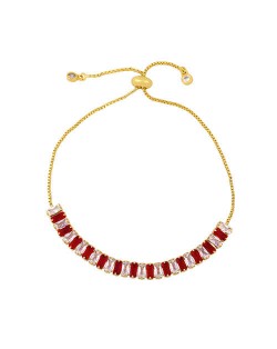 Cubic Zirconia Embellished U.S. Fashion 18K Gold Plated Women Wholesale Friendship Bracelet - Red