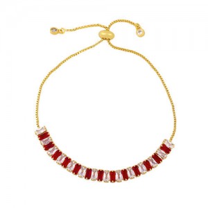 Cubic Zirconia Embellished U.S. Fashion 18K Gold Plated Women Wholesale Friendship Bracelet - Red