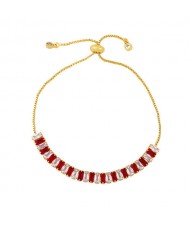 Cubic Zirconia Embellished U.S. Fashion 18K Gold Plated Women Wholesale Friendship Bracelet - Red