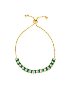 Cubic Zirconia Embellished U.S. Fashion 18K Gold Plated Women Wholesale Friendship Bracelet - Green