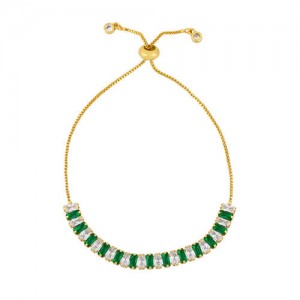 Cubic Zirconia Embellished U.S. Fashion 18K Gold Plated Women Wholesale Friendship Bracelet - Green