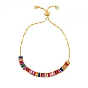 Cubic Zirconia Embellished U.S. Fashion 18K Gold Plated Women Wholesale Friendship Bracelet - Multicolor
