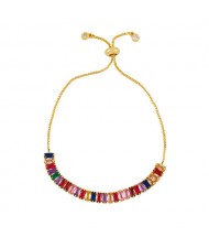 Cubic Zirconia Embellished U.S. Fashion 18K Gold Plated Women Wholesale Friendship Bracelet - Multicolor