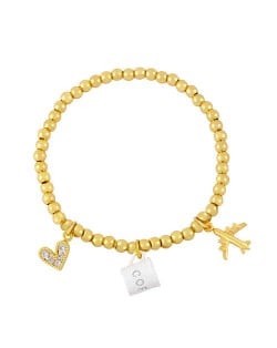 Coffee Cup and Flight Charms Design 18K Gold Plated Beads Fashion Women Wholesale Bracelet - White