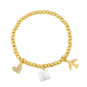 Coffee Cup and Flight Charms Design 18K Gold Plated Beads Fashion Women Wholesale Bracelet - White