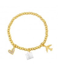 Coffee Cup and Flight Charms Design 18K Gold Plated Beads Fashion Women Wholesale Bracelet - White