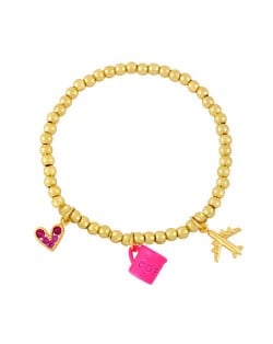 Coffee Cup and Flight Charms Design 18K Gold Plated Beads Fashion Women Wholesale Bracelet - Rose