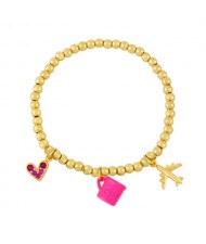 Coffee Cup and Flight Charms Design 18K Gold Plated Beads Fashion Women Wholesale Bracelet - Rose