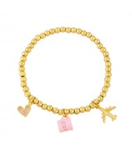 Coffee Cup and Flight Charms Design 18K Gold Plated Beads Fashion Women Wholesale Bracelet - Pink