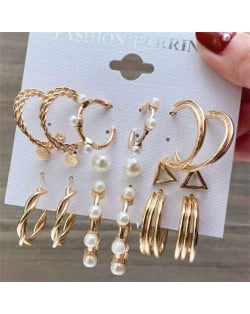 Pearl Fashion Geometric Design 6pcs U.S. Women Costume Earrings Set