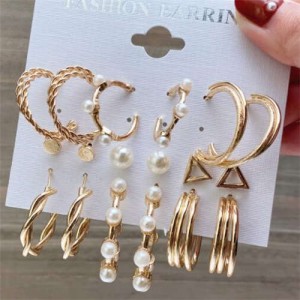 Pearl Fashion Geometric Design 6pcs U.S. Women Costume Earrings Set