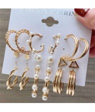 Pearl Fashion Geometric Design 6pcs U.S. Women Costume Earrings Set