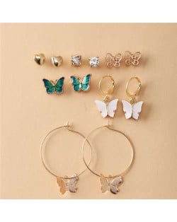 Butterfly and Heart Stud Design 6pcs Women Wholesale Dangle Hoop Earrings