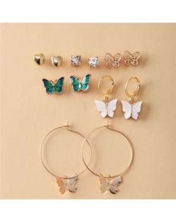 Butterfly and Heart Stud Design 6pcs Women Wholesale Dangle Hoop Earrings