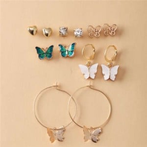 Butterfly and Heart Stud Design 6pcs Women Wholesale Dangle Hoop Earrings