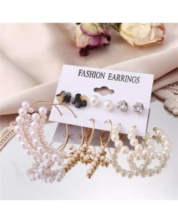 Pearl Fashion Hoop and Stud 6pcs Earrings Set