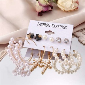 Pearl Fashion Hoop and Stud 6pcs Earrings Set