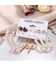 Pearl Fashion Hoop and Stud 6pcs Earrings Set