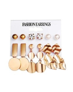 Golden Leaves and Rounds Combo Design U.S. High Fashion Women Costume Earrings Set