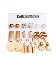 Golden Leaves and Rounds Combo Design U.S. High Fashion Women Costume Earrings Set