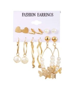 Butterfly Theme Pearl Fashion Vintage French Style Golden Women Earrings Set
