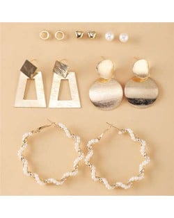 Golden Hoop and Geometric Design European Fashion Women Costume Earrings Set