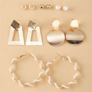 Golden Hoop and Geometric Design European Fashion Women Costume Earrings Set