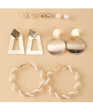 Golden Hoop and Geometric Design European Fashion Women Costume Earrings Set