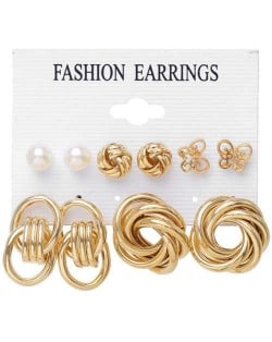 Artistic Alloy Weaving Design Golden Fashion Women Stud Earrings Set