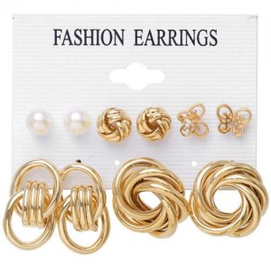 Artistic Alloy Weaving Design Golden Fashion Women Stud Earrings Set