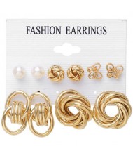 Artistic Alloy Weaving Design Golden Fashion Women Stud Earrings Set