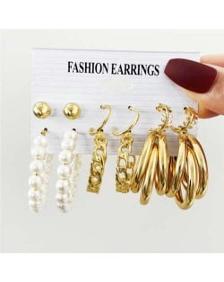 Chain and Hoops Design Pearl Fashion Women Costume Earrings Set