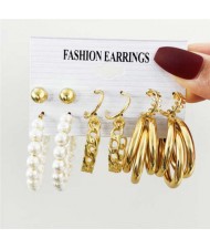Chain and Hoops Design Pearl Fashion Women Costume Earrings Set