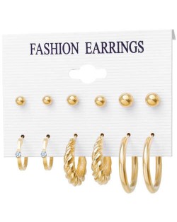 Plain Hoop and Stud Combo Golden Minimalist Earrings Set