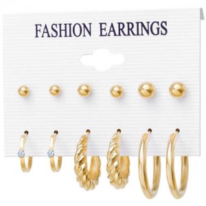 Plain Hoop and Stud Combo Golden Minimalist Earrings Set