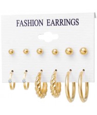 Plain Hoop and Stud Combo Golden Minimalist Earrings Set