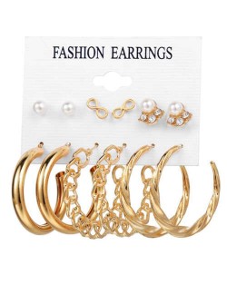 Golden Chain Hoop Design Metallic Fashion 6pcs Women Costume Earrings Set