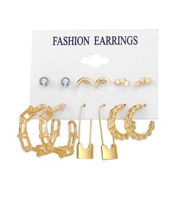 Pin and Hoop Combo Design Golden Fashion Women Earrings Set