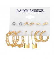 Pin and Hoop Combo Design Golden Fashion Women Earrings Set